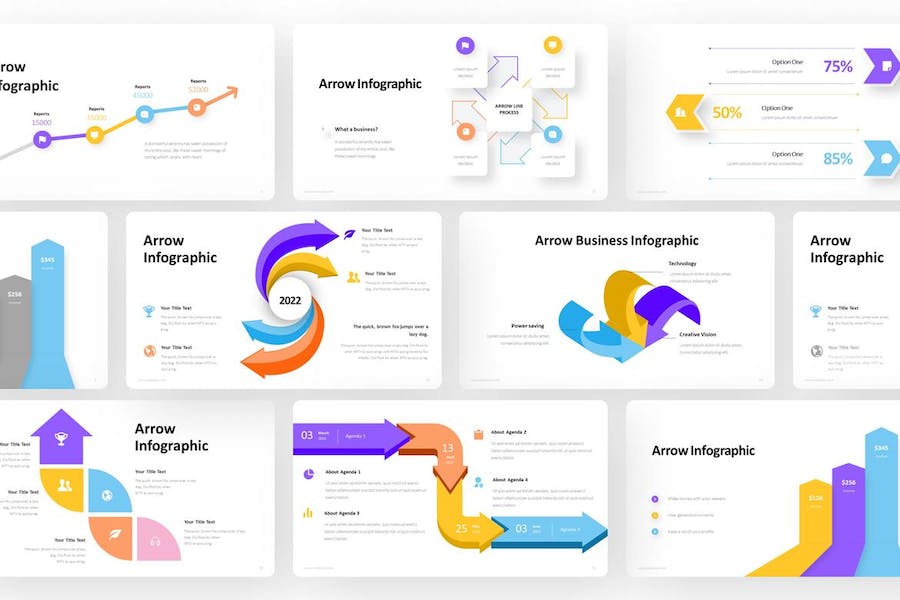 多色彩箭头信息图形图表PPT模板 - 顶尖PPT
