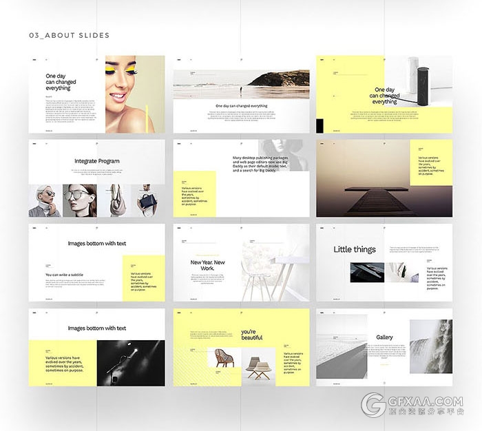 220页简约淡黄色摄影产品展示顶尖PPT模板 - 顶尖PPT