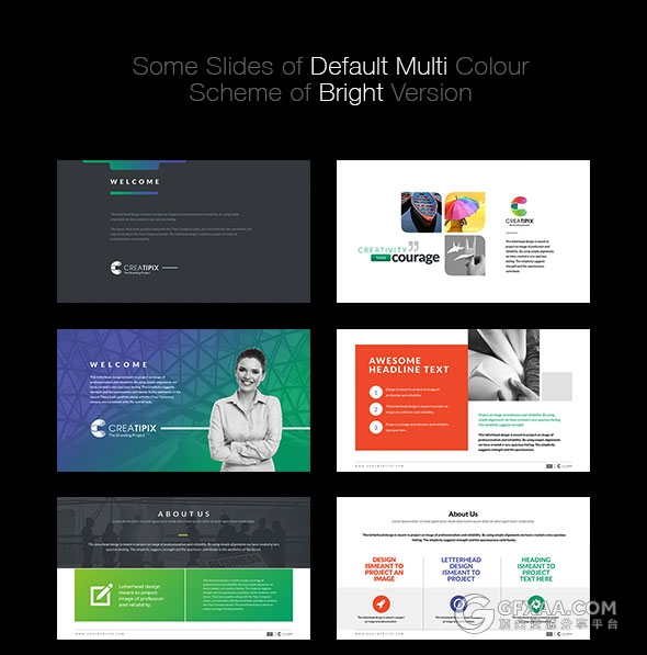 精美渐变色系图形版式设计商务用途PPT模板 - 顶尖PPT