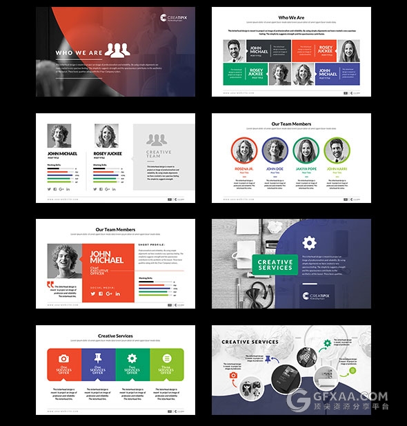 精美渐变色系图形版式设计商务用途PPT模板 - 顶尖PPT