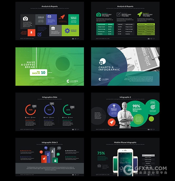 精美渐变色系图形版式设计商务用途PPT模板 - 顶尖PPT