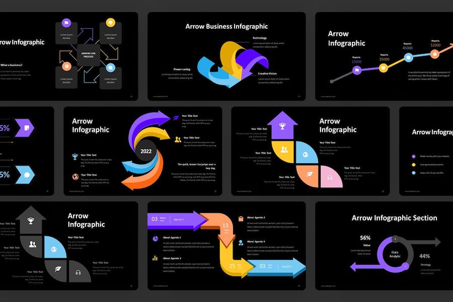 多色彩箭头信息图形图表PPT模板 - 顶尖PPT