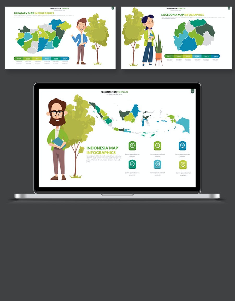 卡通人物插画世界国家地图keynote模板 - 顶尖PPT