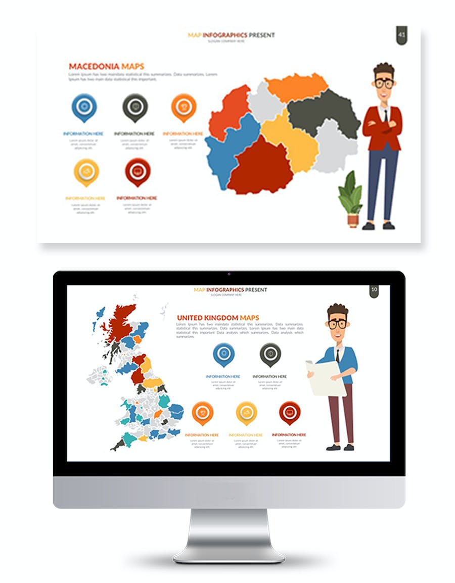 人物插画世界国家地图可编辑keynote模板 - 顶尖PPT