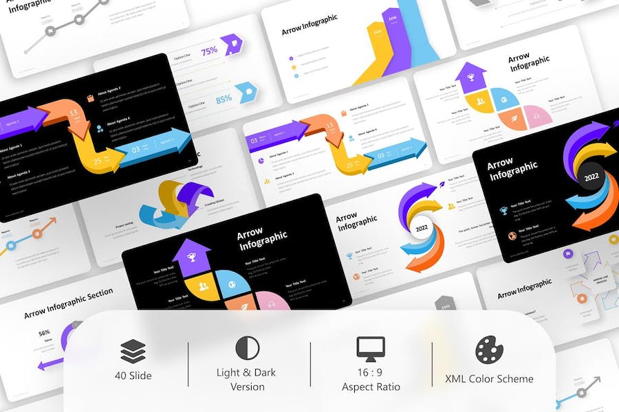 多色彩箭头信息图形图表PPT模板 - 顶尖PPT