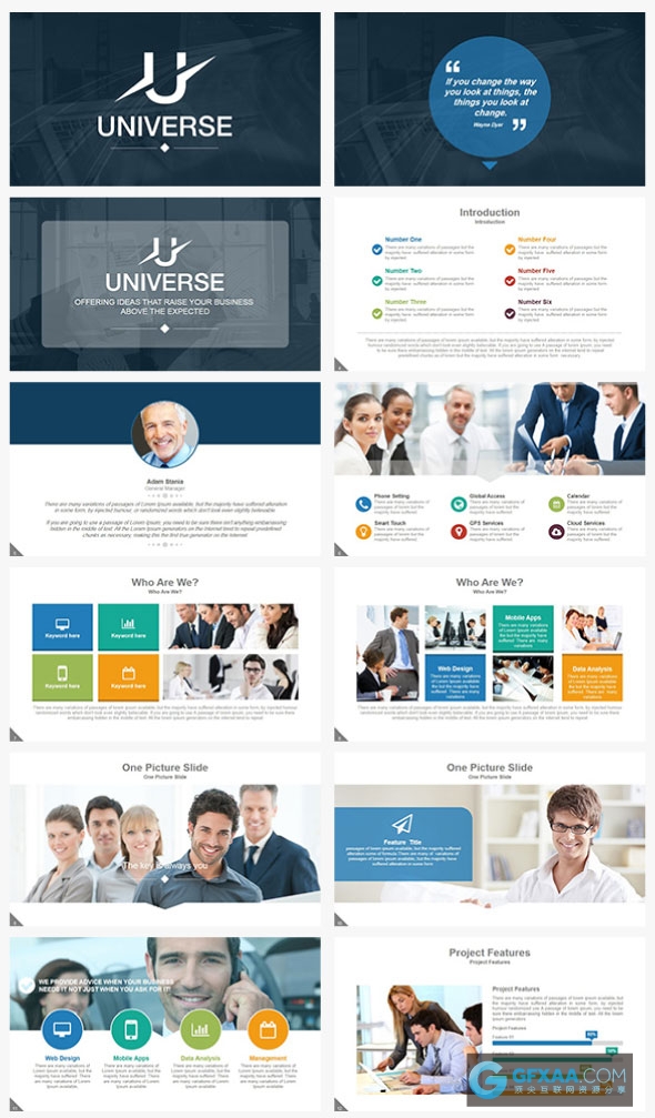 300页大型商务扁平化多色系图形图表PPT模板 - 顶尖PPT