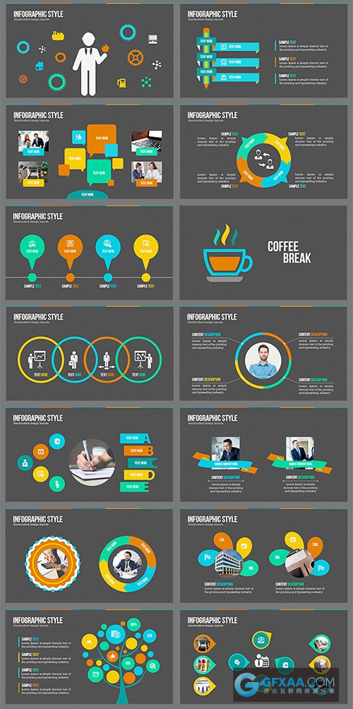 高端质感多色图形图表商务PPT模板 - 顶尖PPT