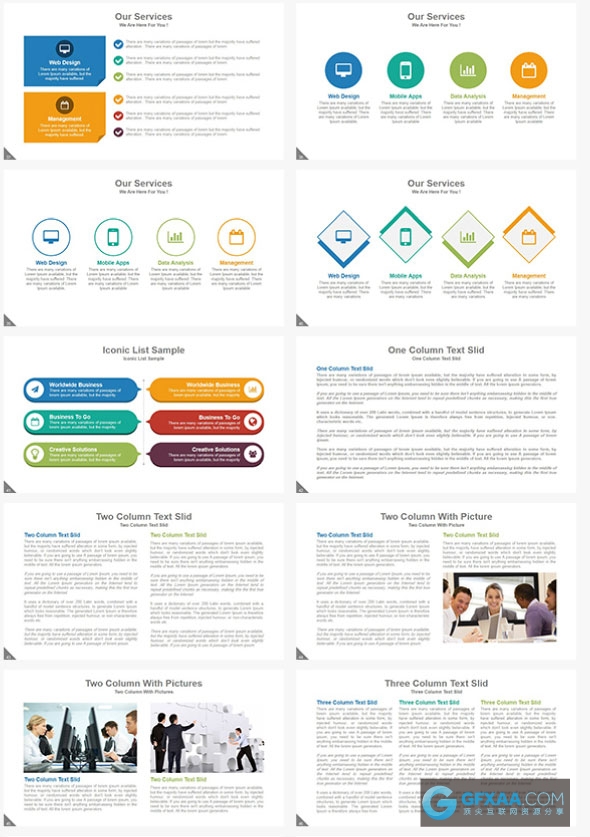 300页大型商务扁平化多色系图形图表PPT模板 - 顶尖PPT