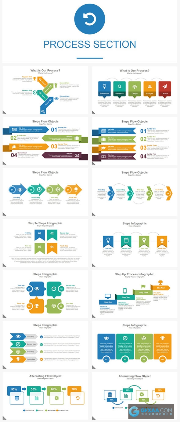 300页大型商务扁平化多色系图形图表PPT模板 - 顶尖PPT