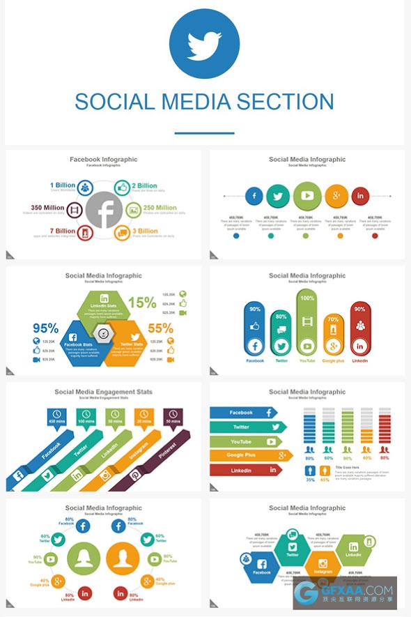 300页大型商务扁平化多色系图形图表PPT模板 - 顶尖PPT