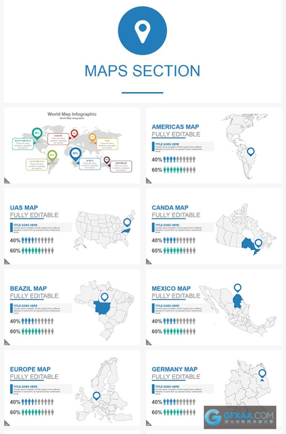300页大型商务扁平化多色系图形图表PPT模板 - 顶尖PPT