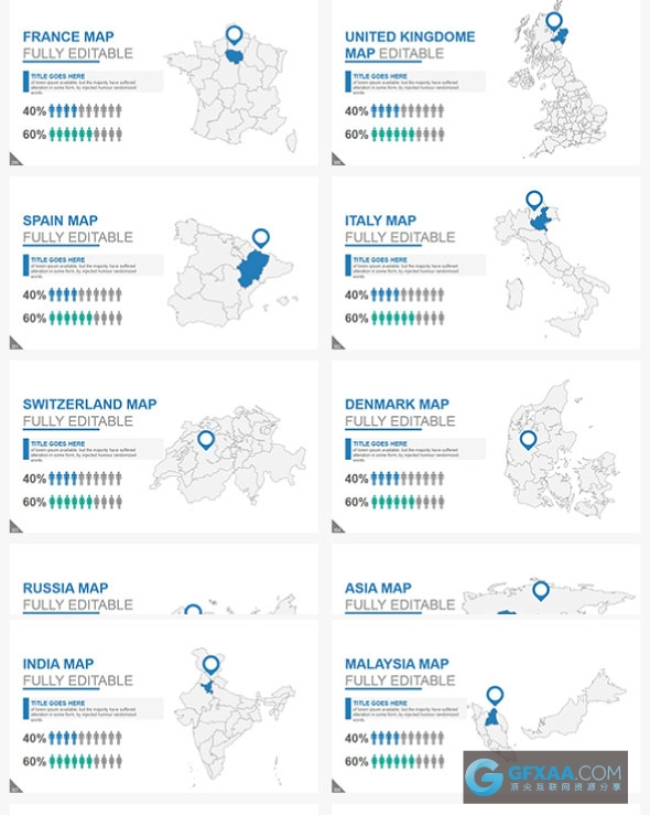 300页大型商务扁平化多色系图形图表PPT模板 - 顶尖PPT