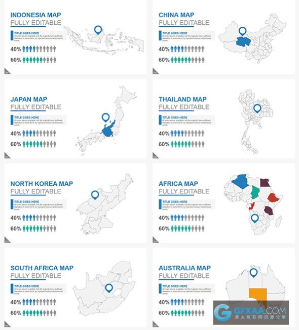 300页大型商务扁平化多色系图形图表PPT模板 - 顶尖PPT