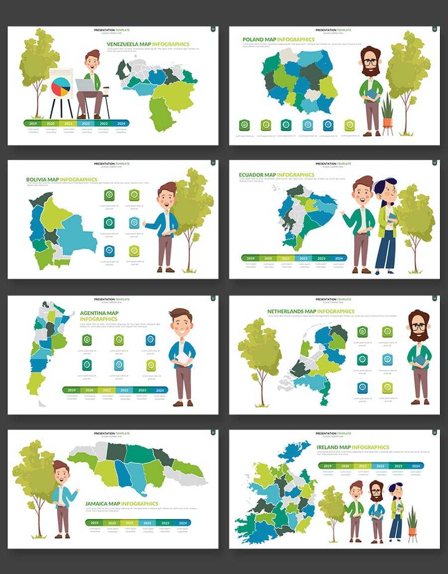 卡通人物插画世界国家地图keynote模板 - 顶尖PPT