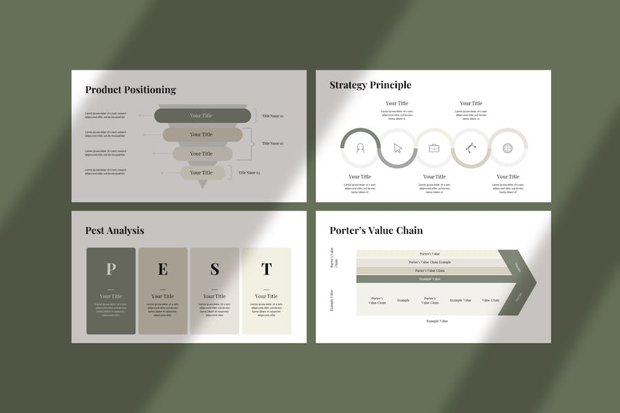极简墨绿配色要点信息展示步骤图PPT模板 - 顶尖PPT