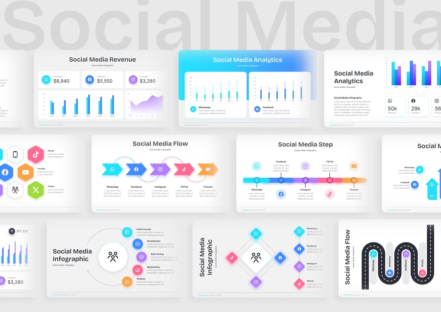 彩色数据信息图表keynote模板 - 顶尖PPT