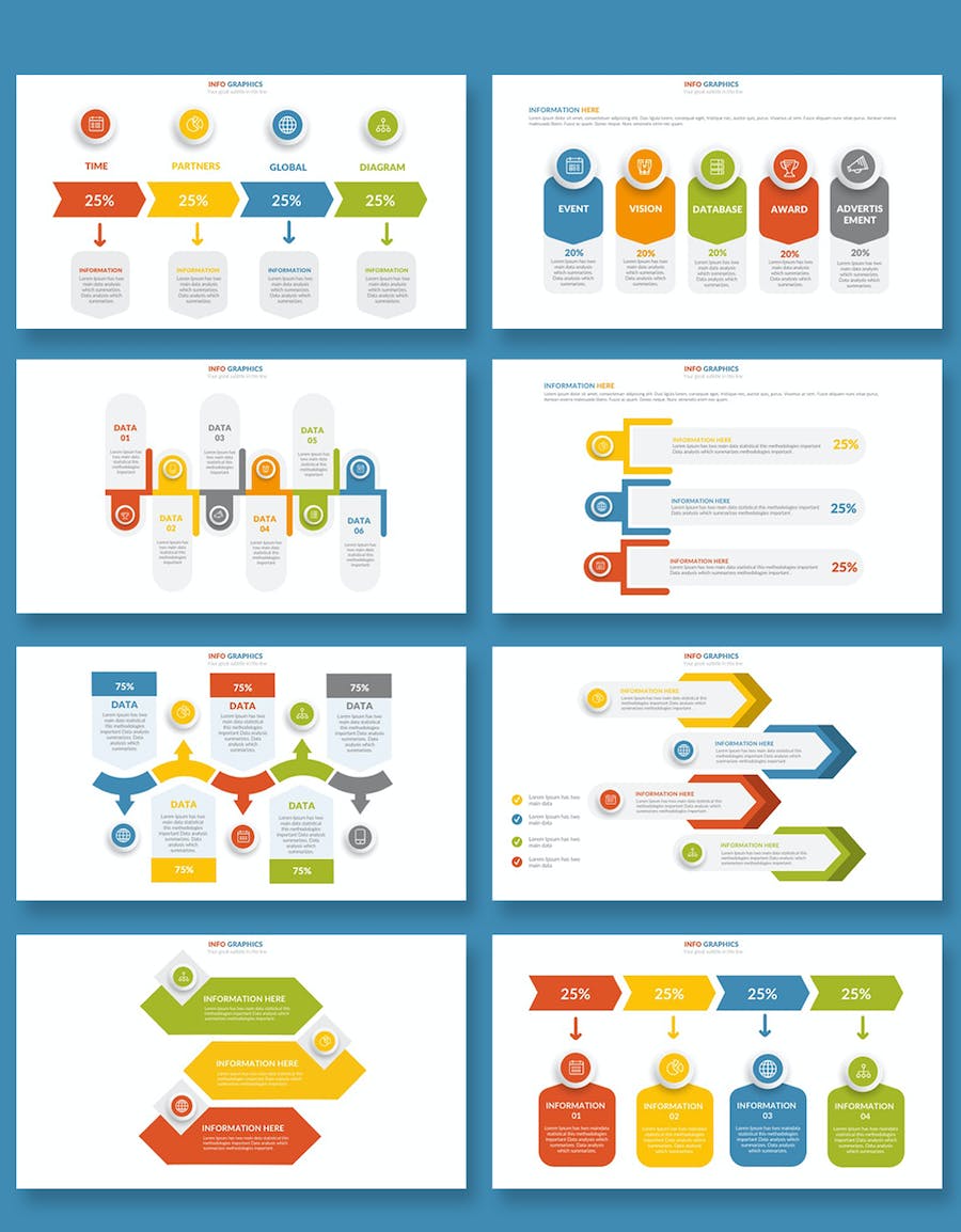多色彩箭头数据分析信息图表PPT模板 - 顶尖PPT