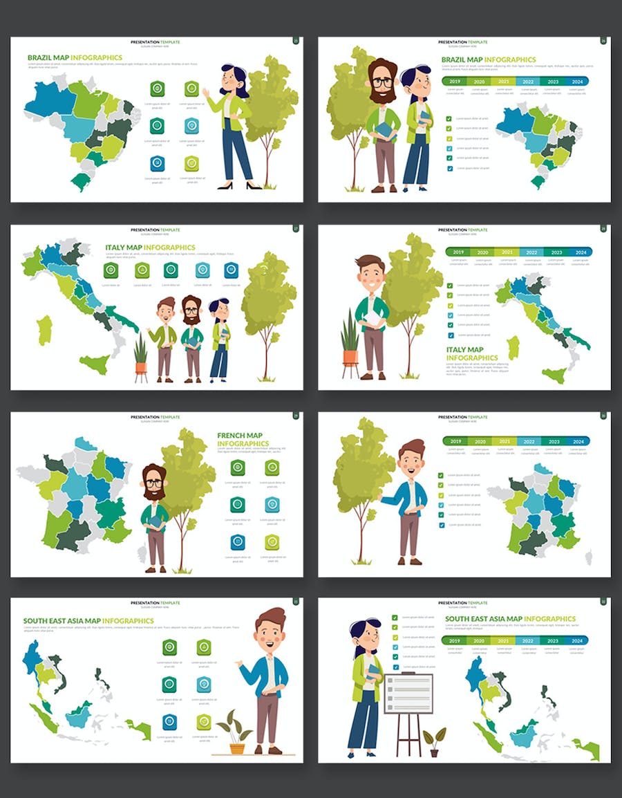 卡通人物插画世界国家地图keynote模板 - 顶尖PPT