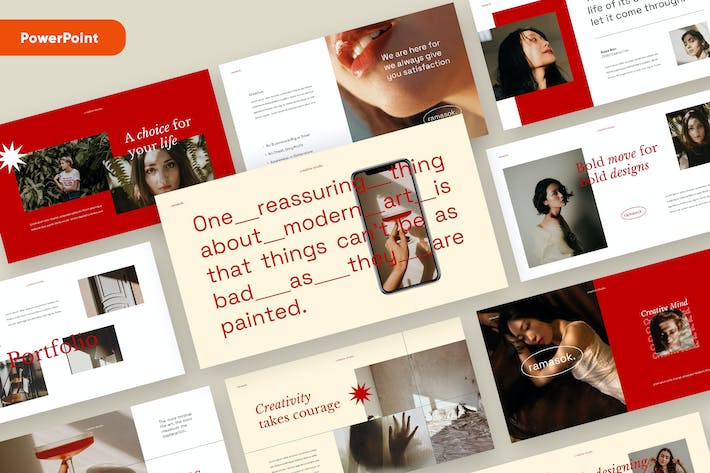 创意工作室品牌设计作品集PPT模板 - 顶尖PPT