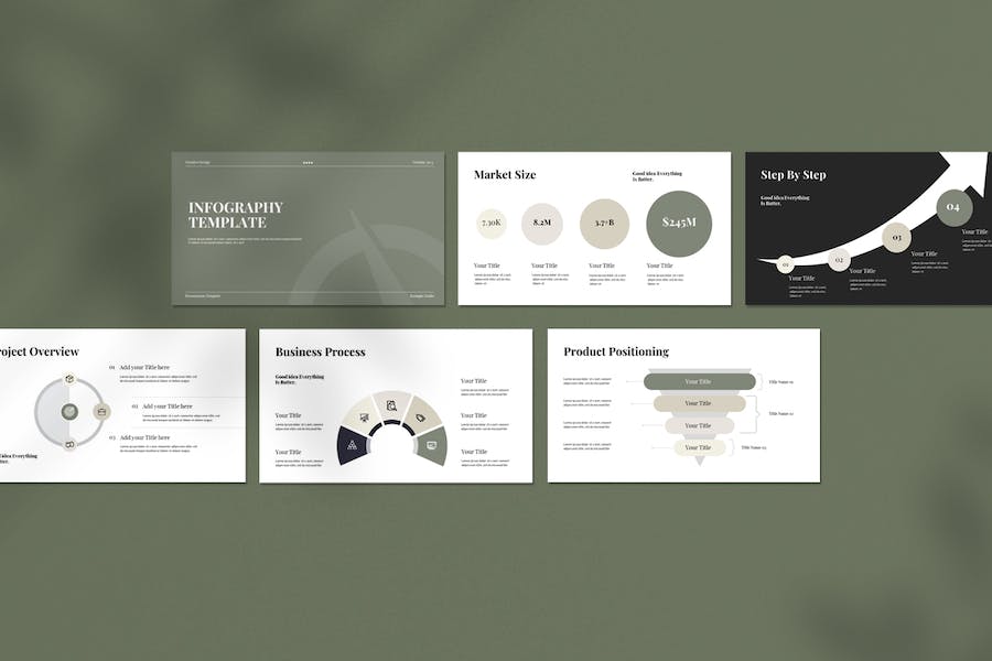 极简墨绿配色要点信息展示步骤图PPT模板 - 顶尖PPT