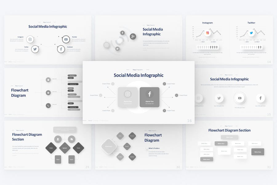创意灰色微立体风格抖音微信新浪社交媒体数据分析PPT模板 - 顶尖PPT