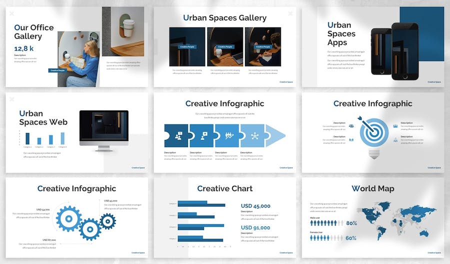 蓝色城市共享办公空间PPT模板 - 顶尖PPT