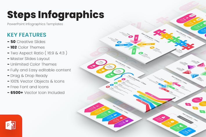 彩色步骤流程信息图形PPT模板 - 顶尖PPT
