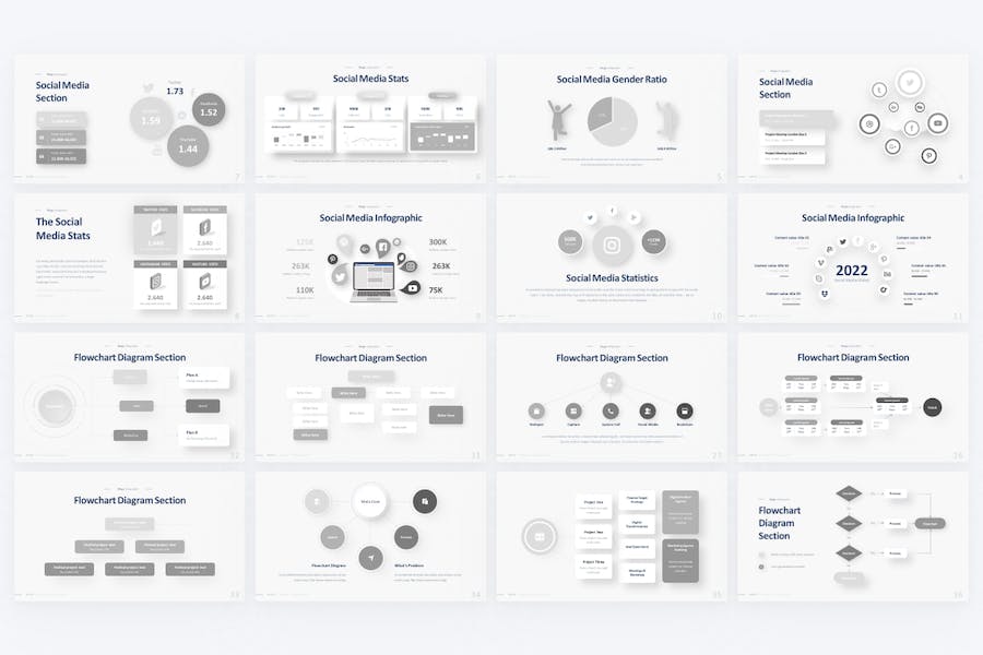 创意灰色微立体风格抖音微信新浪社交媒体数据分析PPT模板 - 顶尖PPT