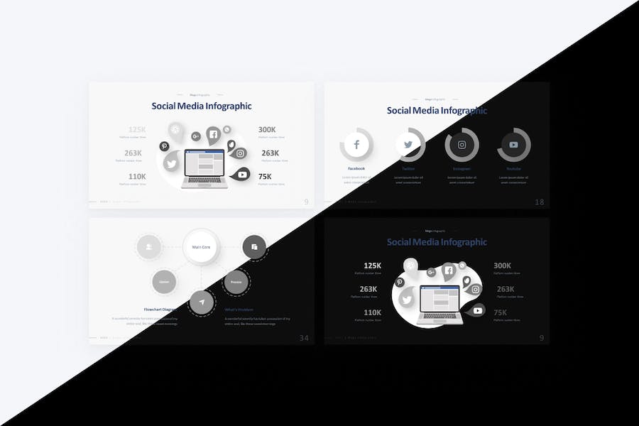 创意灰色微立体风格抖音微信新浪社交媒体数据分析PPT模板 - 顶尖PPT