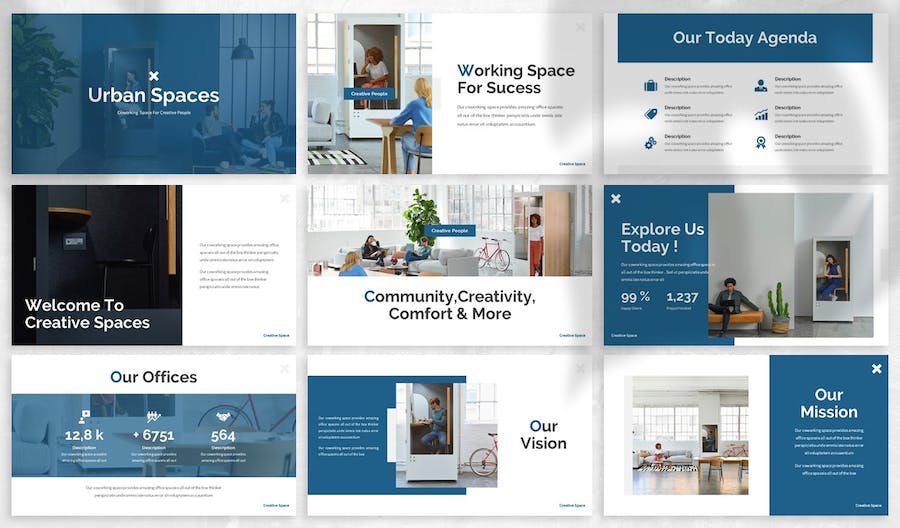 蓝色城市共享办公空间PPT模板 - 顶尖PPT