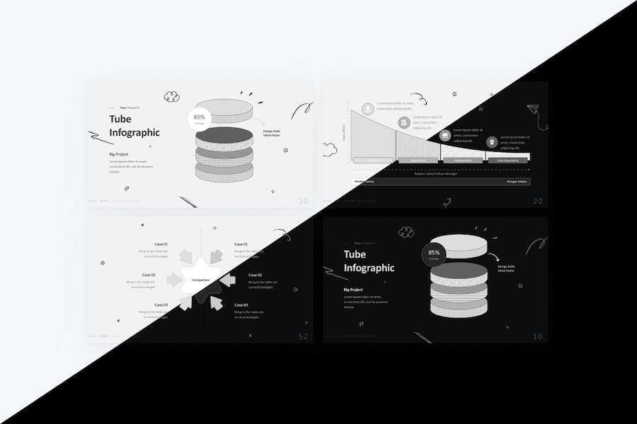 涂鸦风格圆形圆柱图形PPT模板 - 顶尖PPT