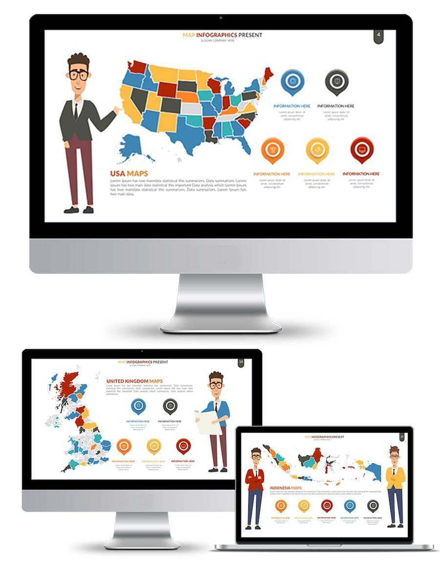 人物插画世界国家地图可编辑keynote模板 - 顶尖PPT