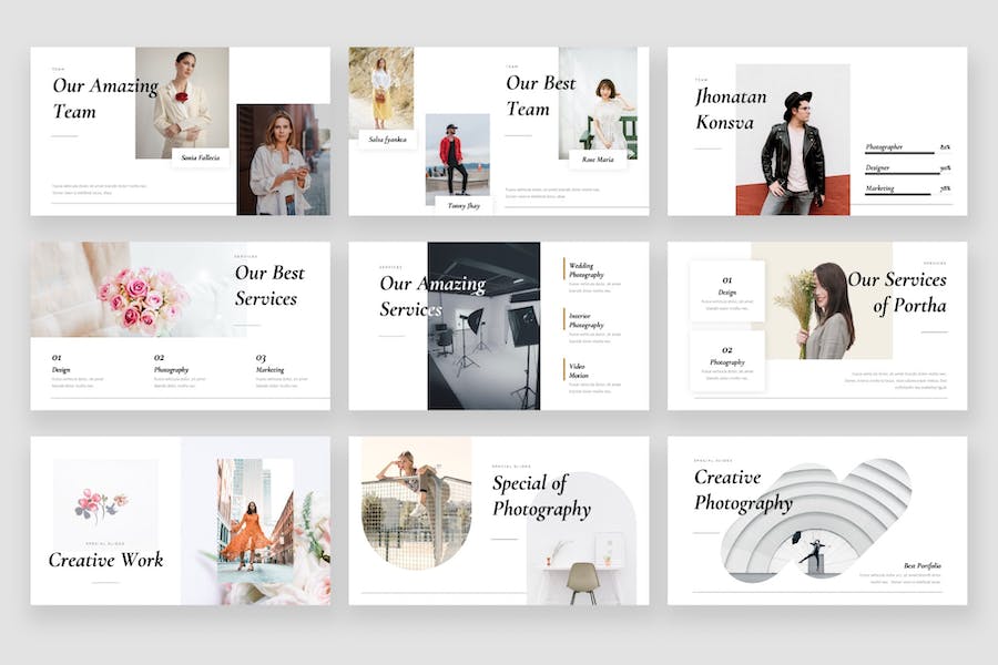 极简摄影模特作品展示PPT模板 - 顶尖PPT