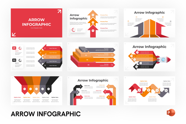 红色箭头流程图形PPT模板 - 顶尖PPT