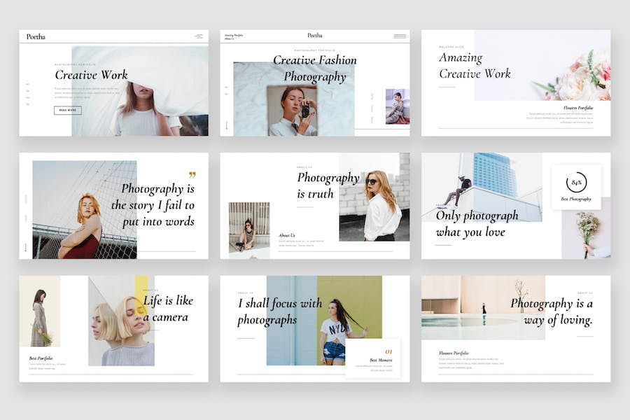 极简摄影模特作品展示PPT模板 - 顶尖PPT