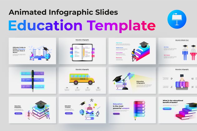 动画彩色教育信息图形keynote模板 - 顶尖PPT