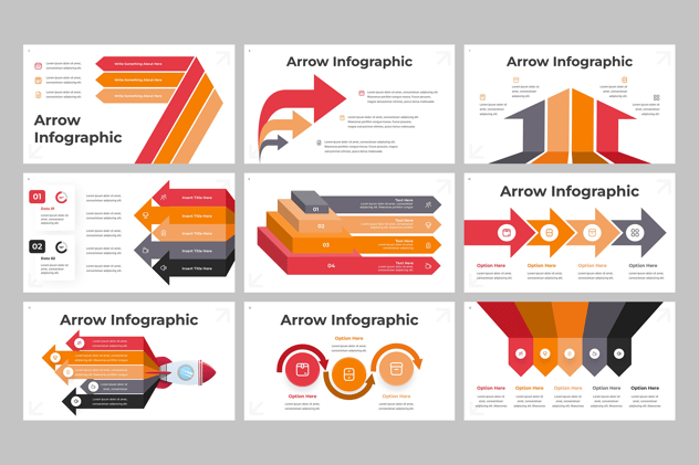 红色箭头流程图形PPT模板 - 顶尖PPT