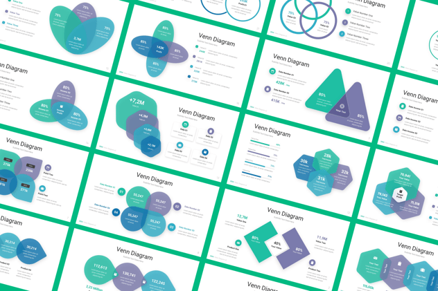 维恩六边形信息图表展示PPT模板 - 顶尖PPT
