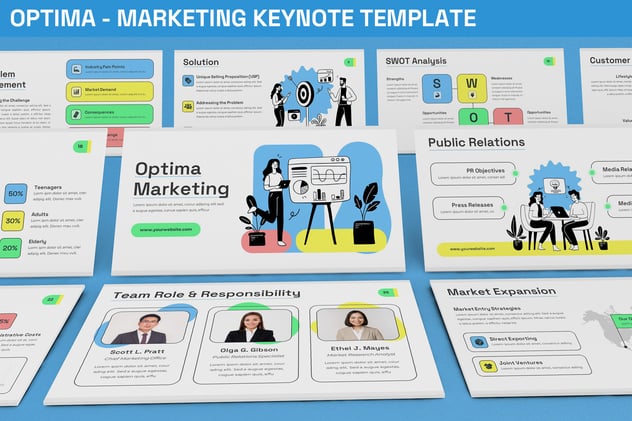 人物场景插画风格营销主题keynote模板 - 顶尖PPT