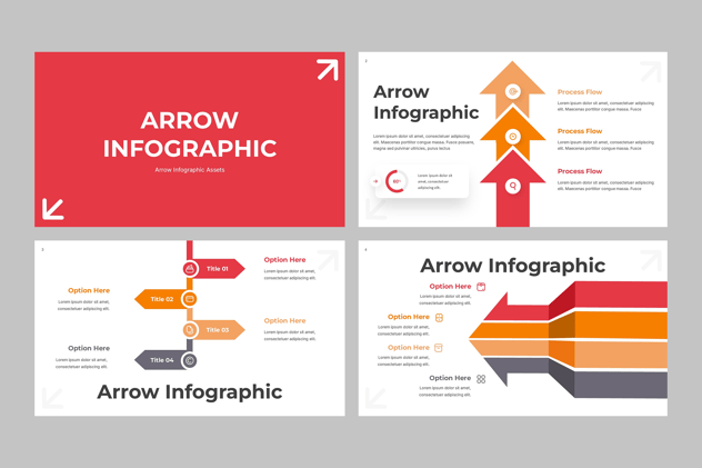 红色箭头流程图形PPT模板 - 顶尖PPT