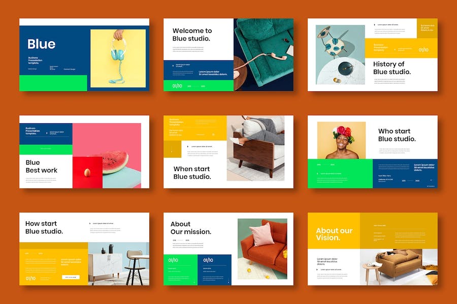 蓝色多彩图片拼贴商务Keynote模板 - 顶尖PPT