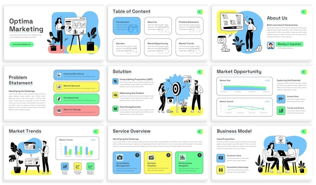 人物场景插画风格营销主题keynote模板 - 顶尖PPT
