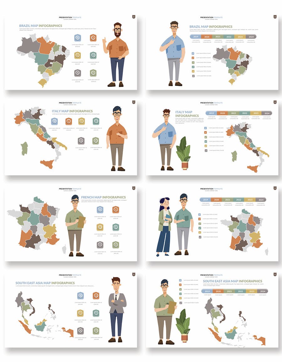 人物插画世界各国地图keynote动画模板 - 顶尖PPT