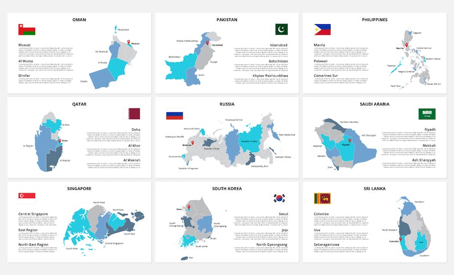 亚洲各个国家地图PPT动画模板 - 顶尖PPT