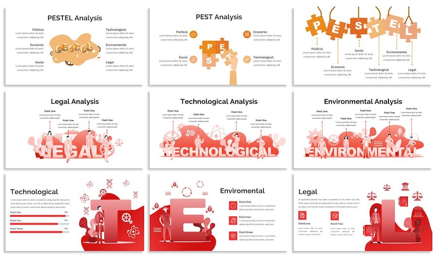 紫色PESTEL设计分析主题Keynote插画图表 - 顶尖PPT
