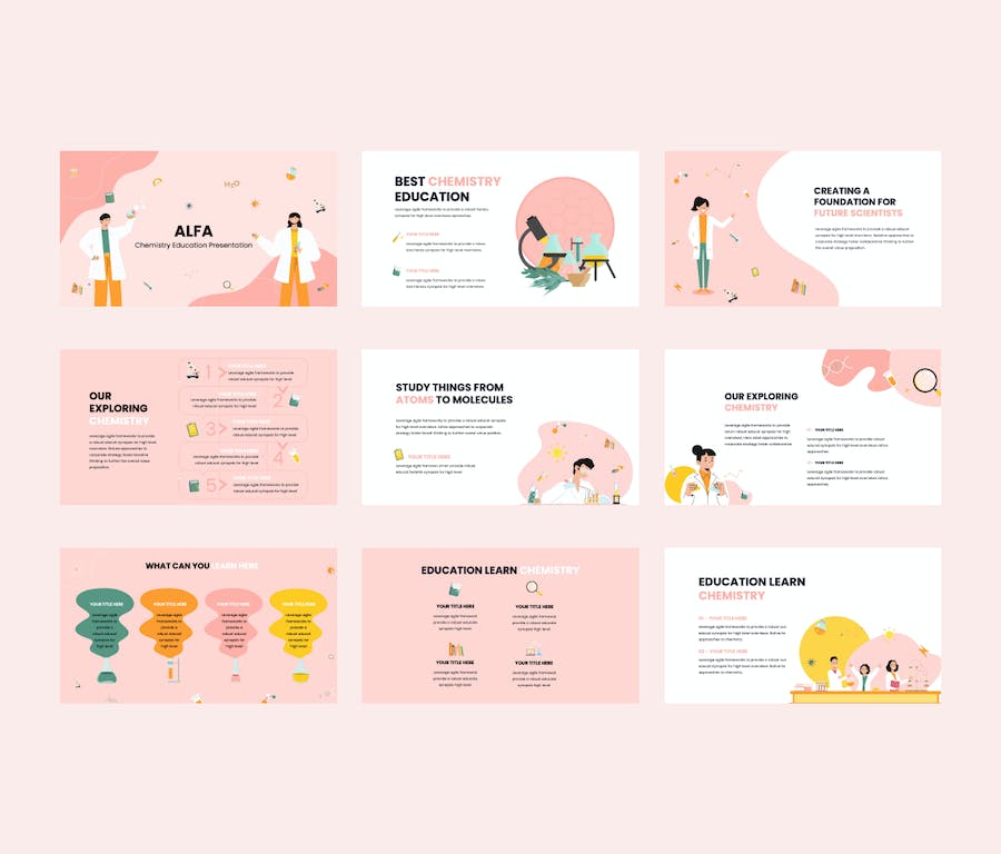 卡通插画风格化学教育演示PPT模板 - 顶尖PPT