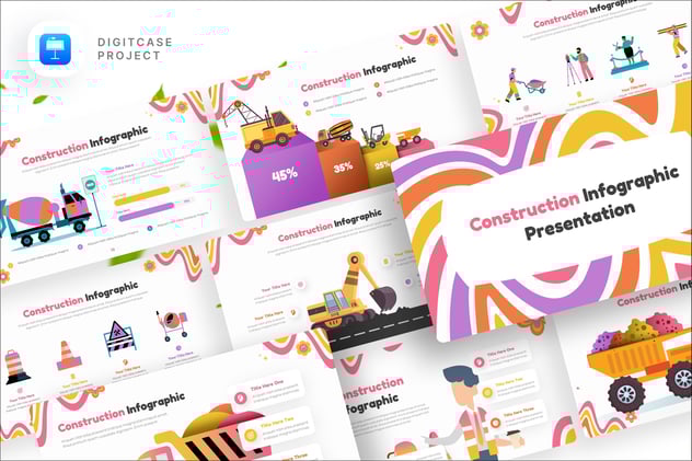 建筑行业人物机械施工插画keynote模板 - 顶尖PPT