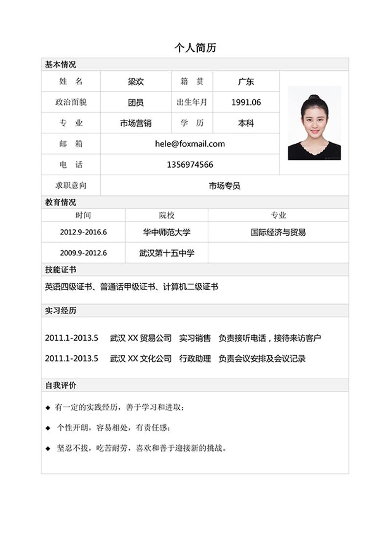 表格市场营销个人简历模板 - 顶尖PPT