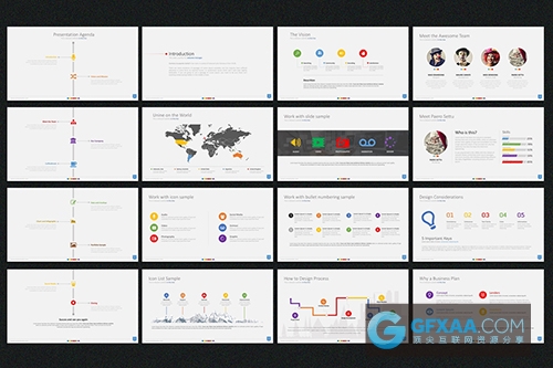 2种配色扁平化简约图形图标PPT模板 - 顶尖PPT