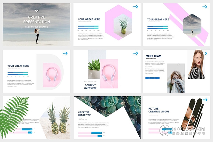 116页卡通清凉夏日文艺唯美PPT模板 - 顶尖PPT